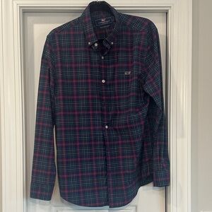 Vineyard Vines Navy and Pink Plaid Shirt